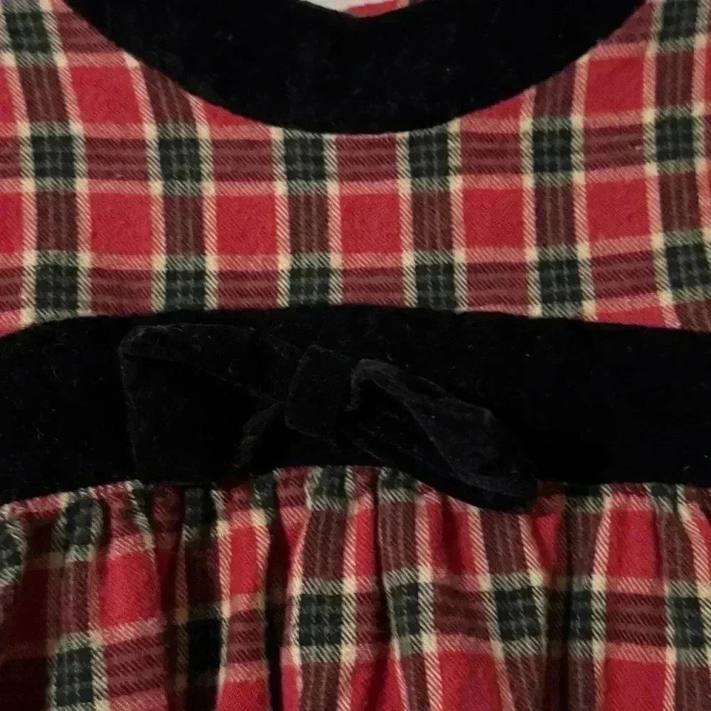 Vintage JO LENE Holiday Dress Girl’s Size 4 Portrait Plaid with Velvet Trim USA